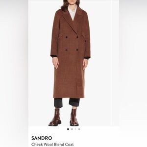 SANDRO Merry Plaid Oversized Coat In Brown/ Black Size 38/US 6, SmallMedium $745